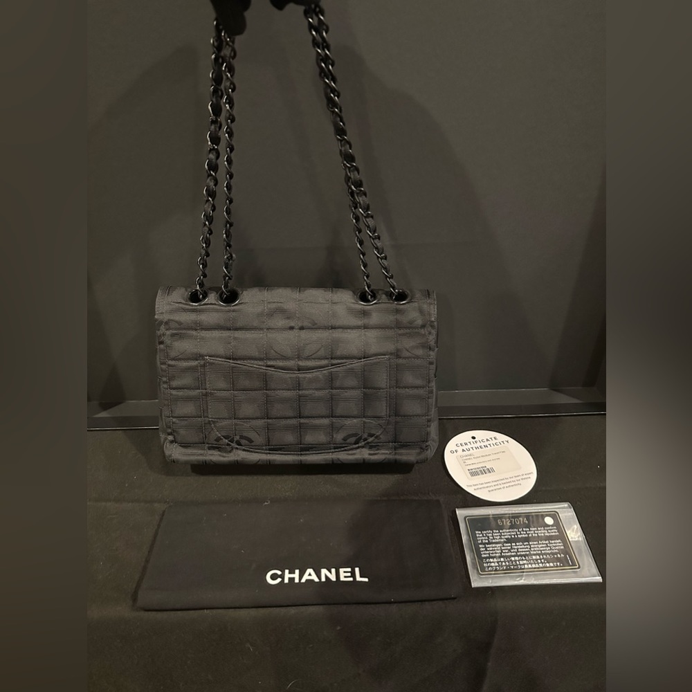 Chanel Bag, Black Straps, New Travel Line Chain Shoulder Nylon Jacquard Leather - Picture 3 of 5